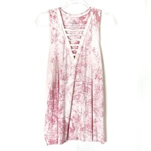 American Eagle | Pink Tie Dye Tunic Tank Laced V-Neck Womens Large